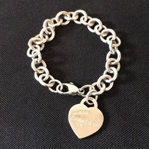 Silver Tiffany & Co. Heart Tag Charm Bracelet, 7in
